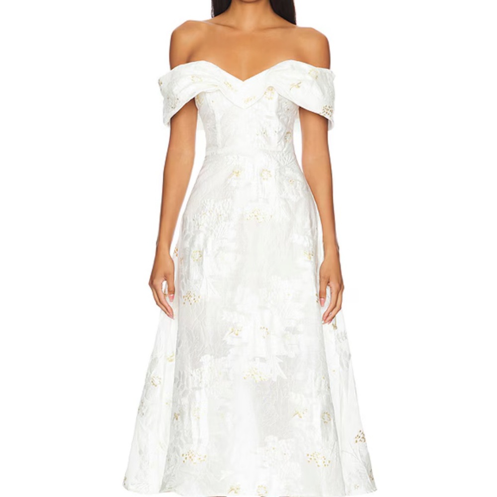 REVOLVE Octavia Midi Dress in Ivory & Gold ELLIATT